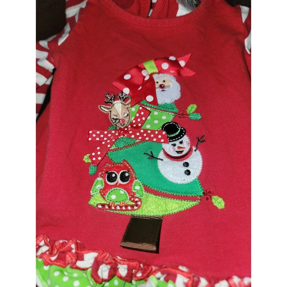 Rare editions holiday Christmas santa‎ tree outfit top leggings size 6 months